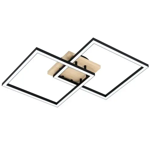 Eglo - Lomaltas-Z Smart Ceiling Lamp - Black & Oak - 49.5x77 cm