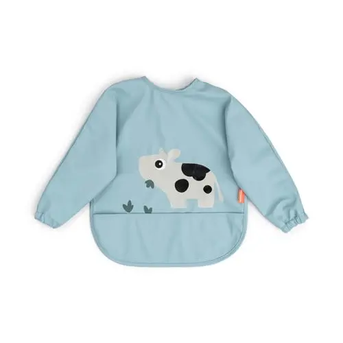 Done by Deer - Sleeved pocket bib - Tiny farm Blue