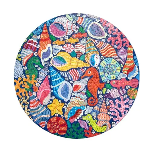 Eeboo - Round Puzzle 500 pcs - Seahorses, Shells & Coral (EPZF757)
