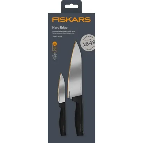 Fiskars - Hard Edge Knivsett - Kokkekniv 20 cm + Grønnsakskniv 11 cm