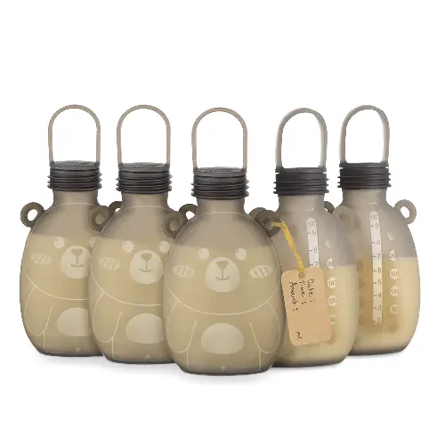 Haakaa - 5-pack Happii Bear Silicone Milk Storage Bag - Grey - 260 ml