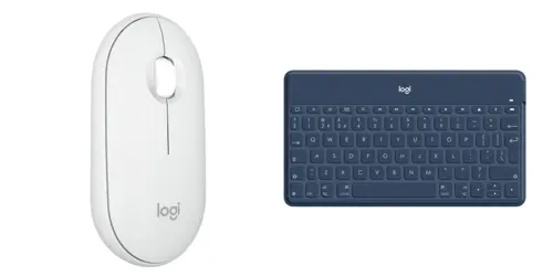 Logitech - Keys-To-Go Blue (Nordic) & Pebble Mouse 2 - M350s (Off-White) - Bundle