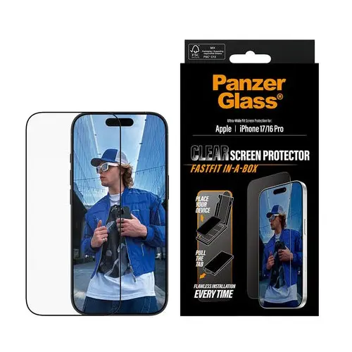 PanzerGlass - Skjermbeskytter m. Sort Ramme - iPhone 17/16 Pro
