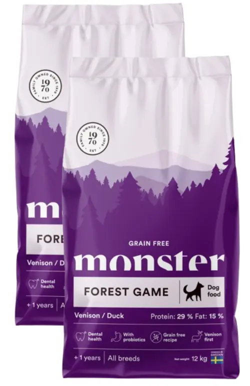 Monster Pet Food - 2x Dog Grain Free Forest Game Venison/Duck - 12 kg