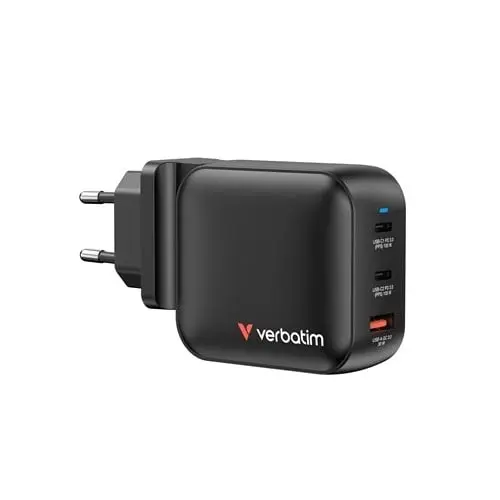 Verbatim - 100WGaN Charger, 3 Port US plug with EU and UK adaptors