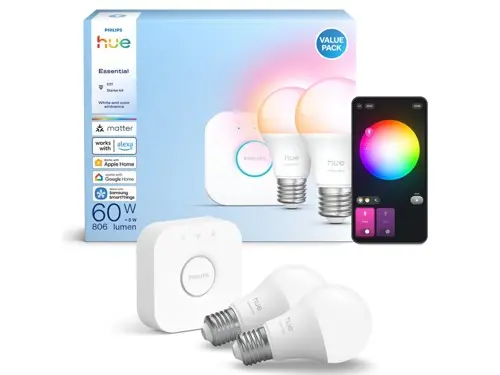 Philips Hue E27 2-Pack + Hue Bridge v2.1 – Startpakke for Smart Belysning