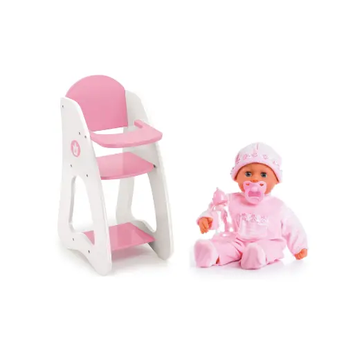 Bayer – Dukke høystol Princess World + Dukke First Words Baby Soft Pink 38 cm