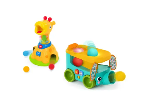 Bright Starts – Pop & Roll Safari Bus + Spinnin’ Spots Giraffe Ball Play (Bundle)