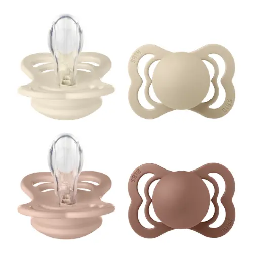BIBS - Pacifier Supreme 4 PACK Silicone - Ivory/Vanilla/Blush/Woodchuck - Size 1