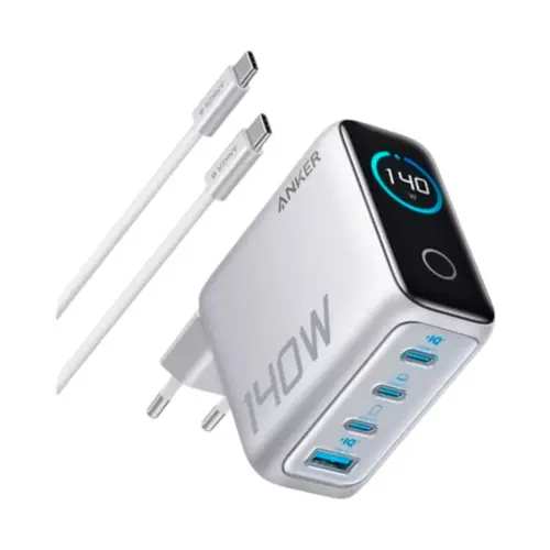 Anker - Lader (140 W, 4 porter, PD 3.1) med USB-C-kabel