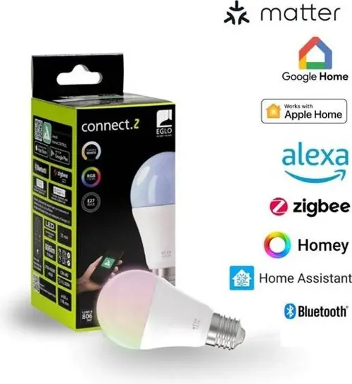 EGLO CONNECT-Z E27 LED A60 – Smart Standardpære med RGB og Hvitjustering - Zigbee, Matter & Thread