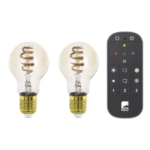 :EGLO CONNECT-Z E27 LED A60 Amber – 2-pk Spiral Smartpærer med Fjernkontroll, Zigbee, Matter & Thread