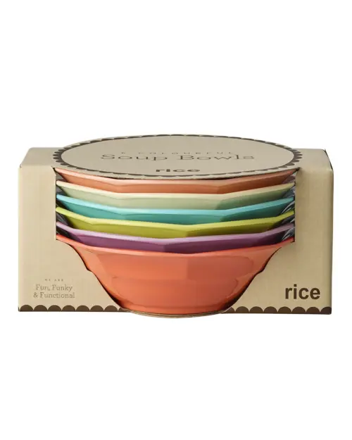 Rice - Melamine Soup Bowl - Assorted Glory Days Colors - 400 ml - 6 Pack