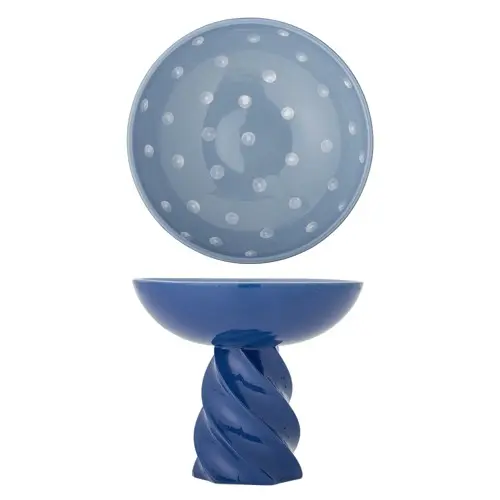 Bloomingville - Riley Pedestal Bowl - Blue - Stoneware