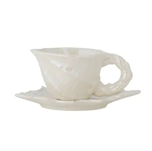 Bloomingville - Shellie Cup with Saucer - White - Stoneware