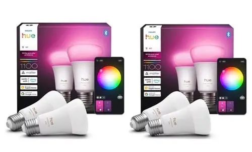 Philips Hue - E27 Color A60 Bulbs 4-Pack (2x2) – 1100lm White & Color Ambiance - Bundle