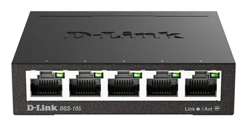 D-Link - DGS-105 - 5-Port 10/100/1000 Gigabit Metal Housing Desktop Switch Black