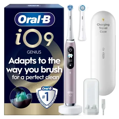 Oral B - iO9 Elektrisk Tannbørste - Rosa - 2 Børstehoder, Reiseetui med Lader