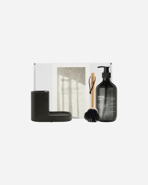 Meraki - Gift Box, Dark Grey Holder + Nature Brush + Shadow Lake Dish Wash - Grey - 490 ml, L: 32 cm, W: 23.5 cm, H: 13.5 cm