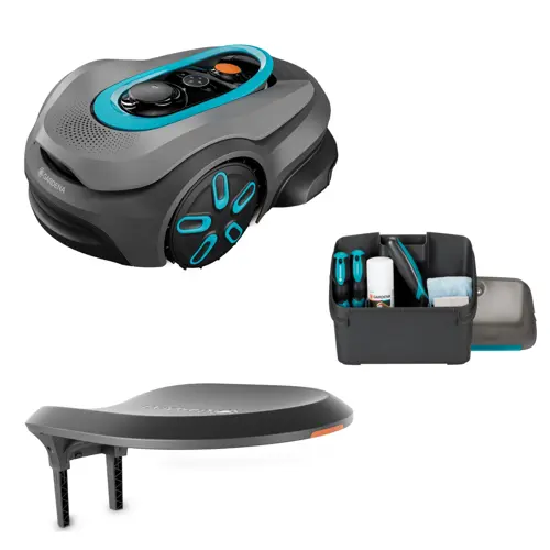 GARDENA - smart SILENO sense 600 m² AI trådløs robotgressklipper-pakke inkl. garasje og vedlikeholds- og rengjøringssett - Bundle