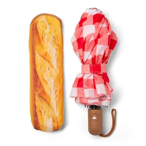 Kikkerland - New Baguette Umbrella - Red-and-White Gingham - 2.25 inches by 12 inches closed, 30.75 inches opened