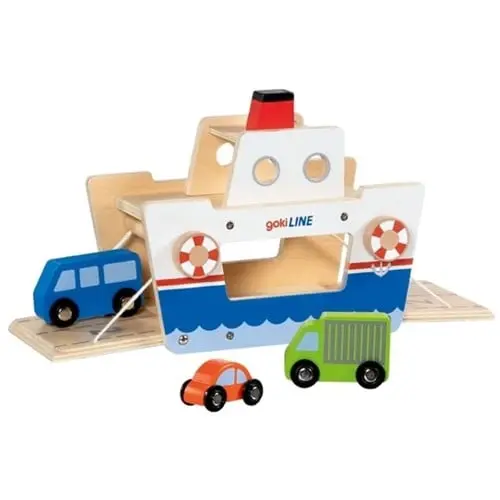 Goki Wooden Ferry with 3 Vehicles