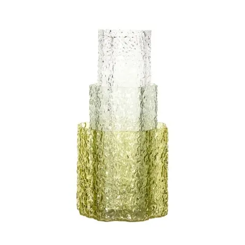 Hübsch - Triple Vases - Green/Clear - ø12xh39cm, ø15xh28, ø21xh20