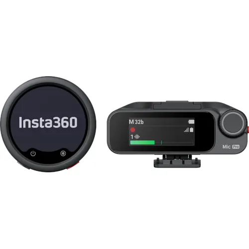 Insta360 - Mic Pro (1TX + 1 RX) - Graphite Black - Profesjonelt Trådløst Mikrofonsett med Mottaker, 32 Bit Float & E-Ink-display