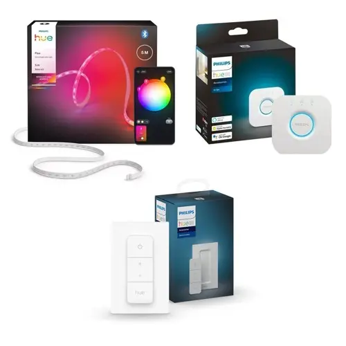 Philips Hue Flux Ultra-Bright Lightstrip 5m + Bridge 2.1 + Dimmer Switch – Komplett kraftig smart strips-belysningspakke