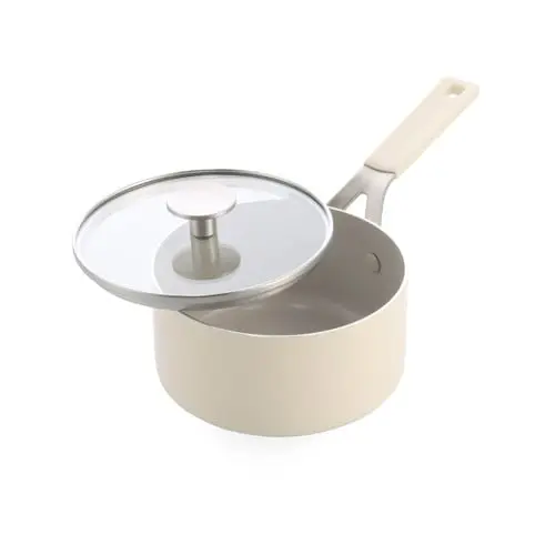 KitchenAid - Coloured Aluminum Saucepan with Lid - Almond Cream - 16 cm