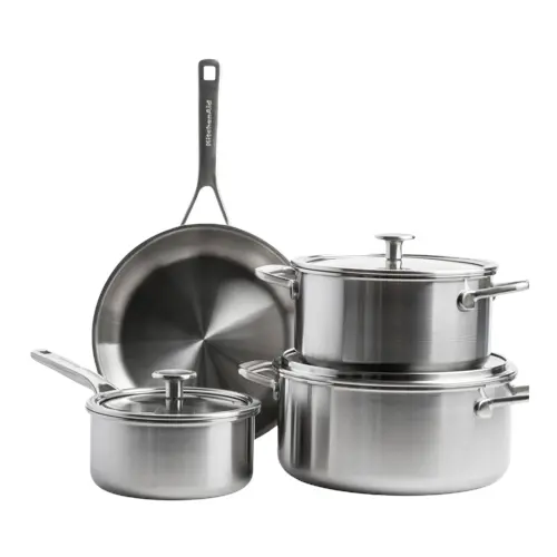 KitchenAid - Multiply 4(7)pcs Set Uncoated: Saucepan 16cm/1.5L with Lid, Casserole 20cm/3.11L with Lid, Casserole 24cm/4.91L with Lid, Frypan 24cm