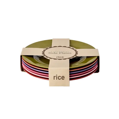 Rice - Melamine Round Side Plates - Assorted Colors - 6 Pack