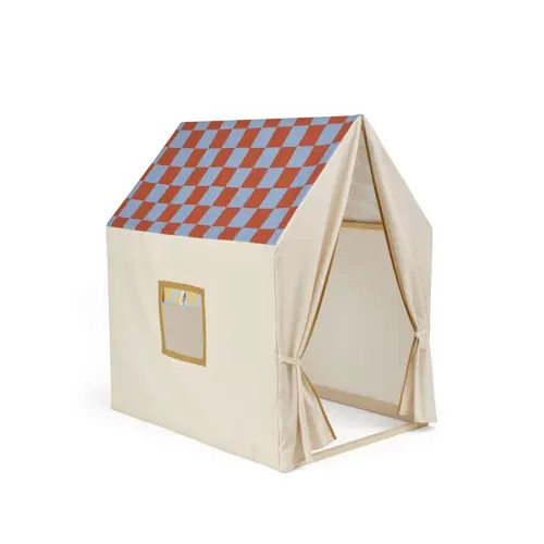 Kids Concept - Play House Tent - Dusty Blue Check - 110x80x124 cm