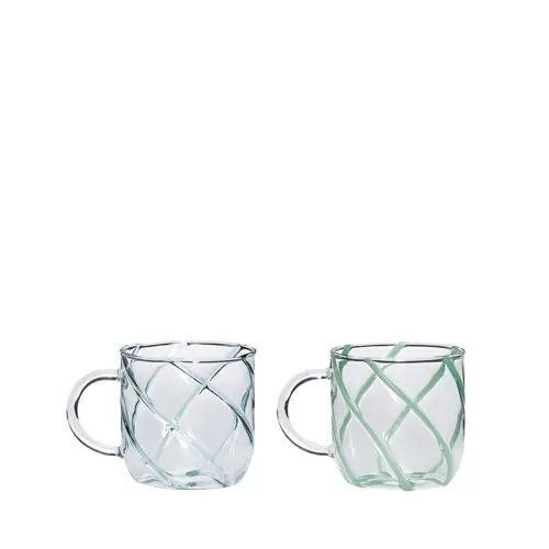 Hübsch - Kiosk Glass Mugs Swirl - Green - 9x13xh10cm