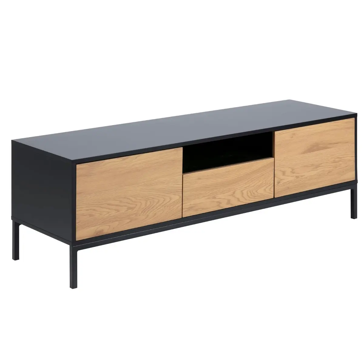 ACT NORDIC Seaford TV-bord - naturpapir villeik og svart MDF/metall, m. 2 dører og 1 skuff