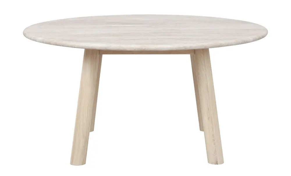 ROWICO Taransay salongbord, rundt - beige travertin og hvitkalket eik (Ø90)