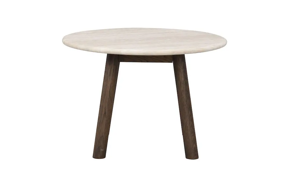 ROWICO Taransay salongbord, rundt - beige travertin og brun eik (Ø60)
