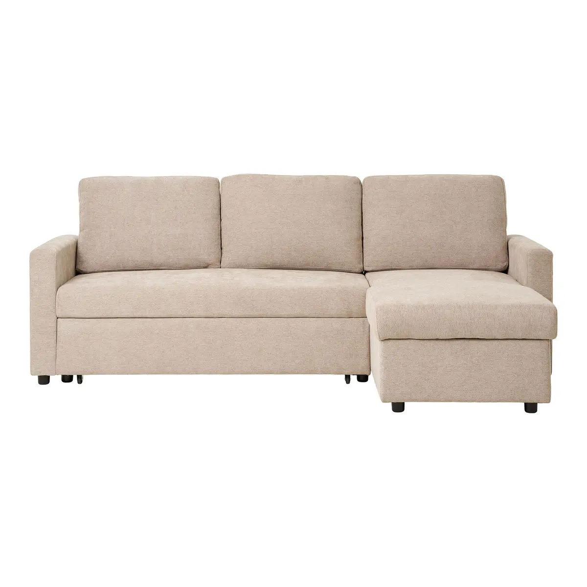 HOUSE NORDIC Belfast sovesofa, med sjeselong og oppbevaring - mørk sand polyester og naturlige ben