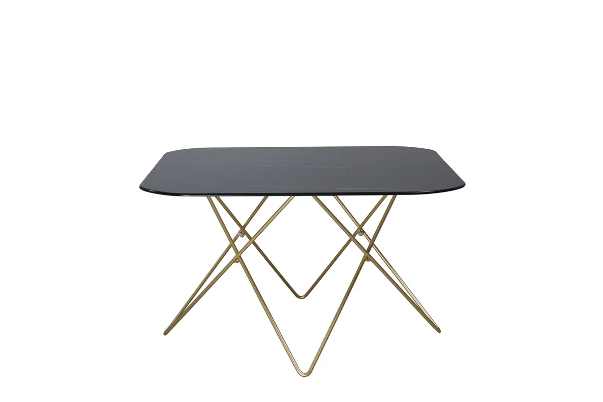 VENTURE DESIGN Tristar salongbord, firkantet - svart marmorert glass og messingstål (80x80)
