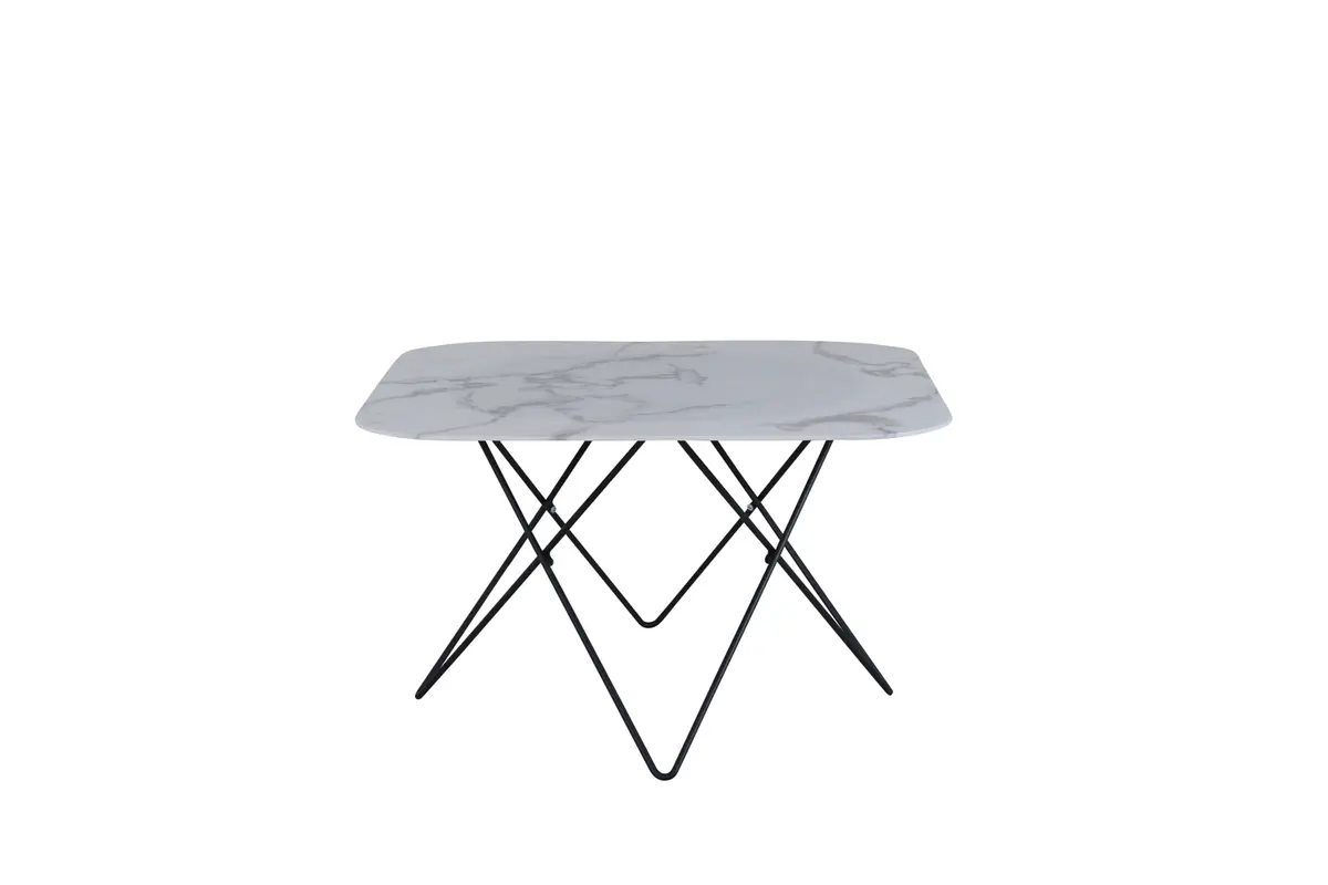 VENTURE DESIGN Tristar salongbord, firkantet - hvitmarmorert glass og svart stål (80x80)