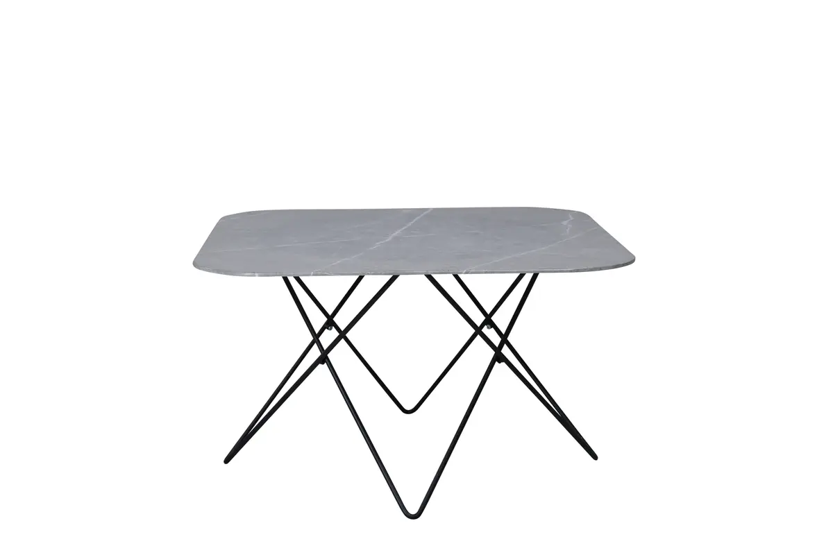 VENTURE DESIGN Tristar salongbord, firkantet - gråmarmorert glass og svart stål (80x80)