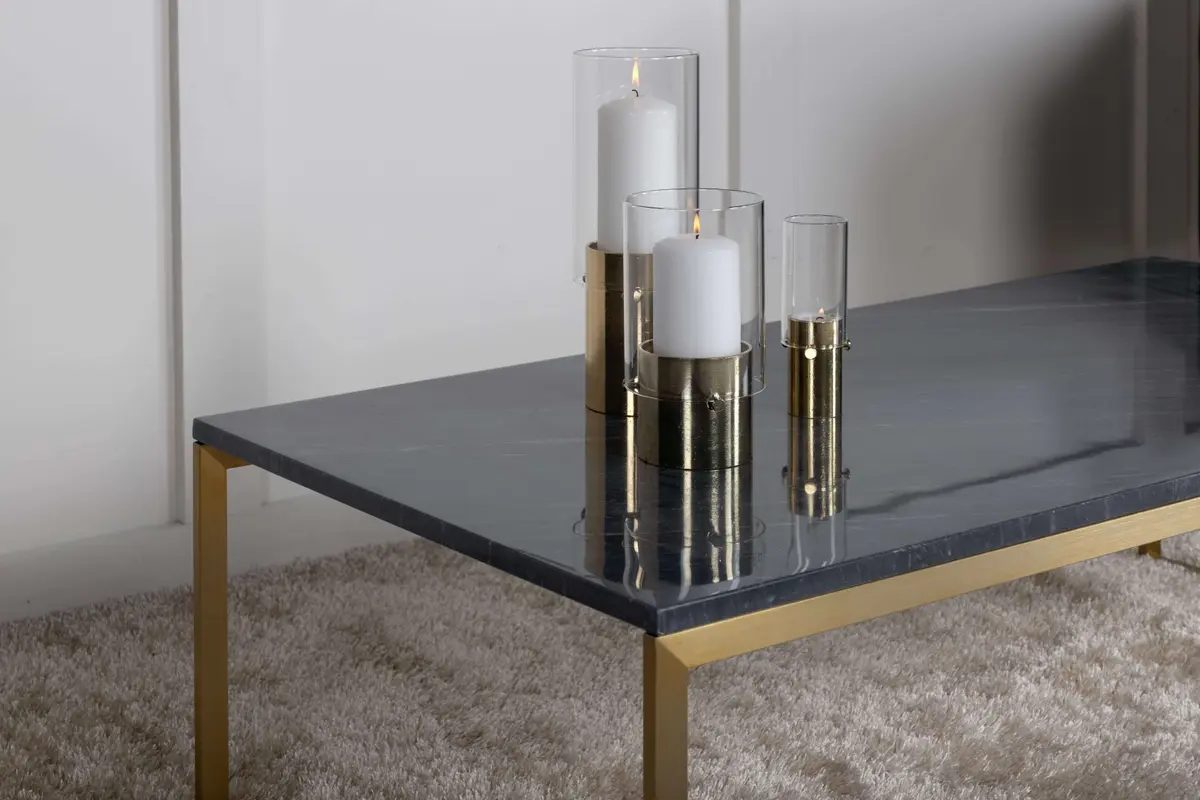 VENTURE DESIGN Estelle salongbord - svart marmor og messingmetall (120x60)