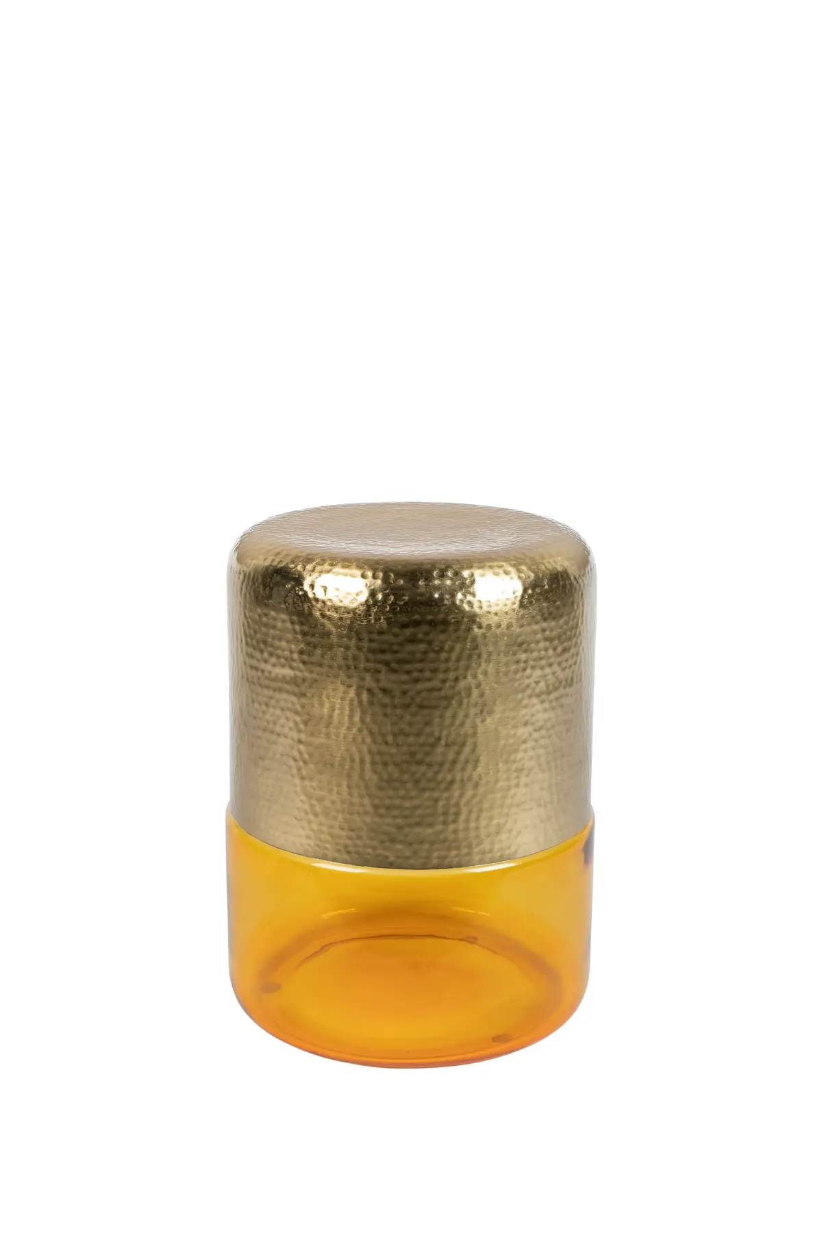 DUTCHBONE Cave sidebord, rundt - messingjern og ravfarget glass (Ø35)