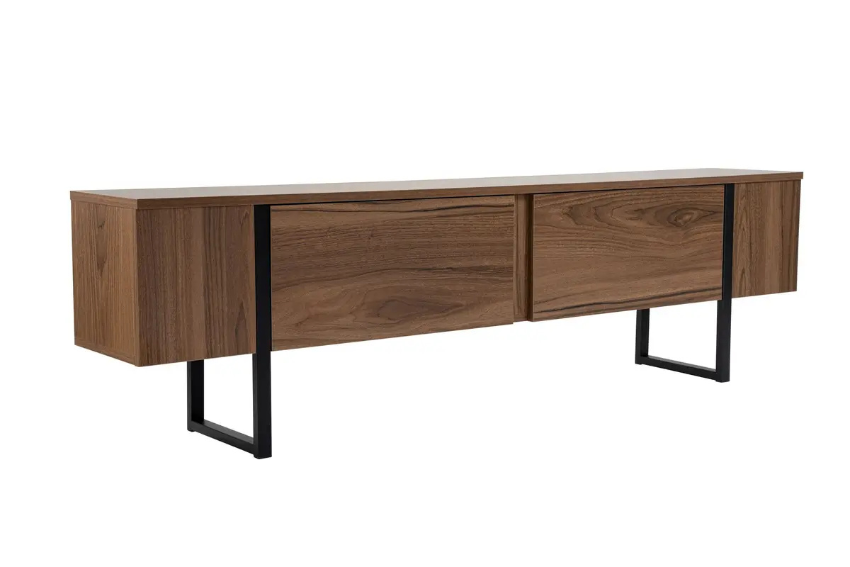NORDVÄRK Serenity TV-benk, med 2 dører - valnøttfarget melamin og svart (180x29,5)