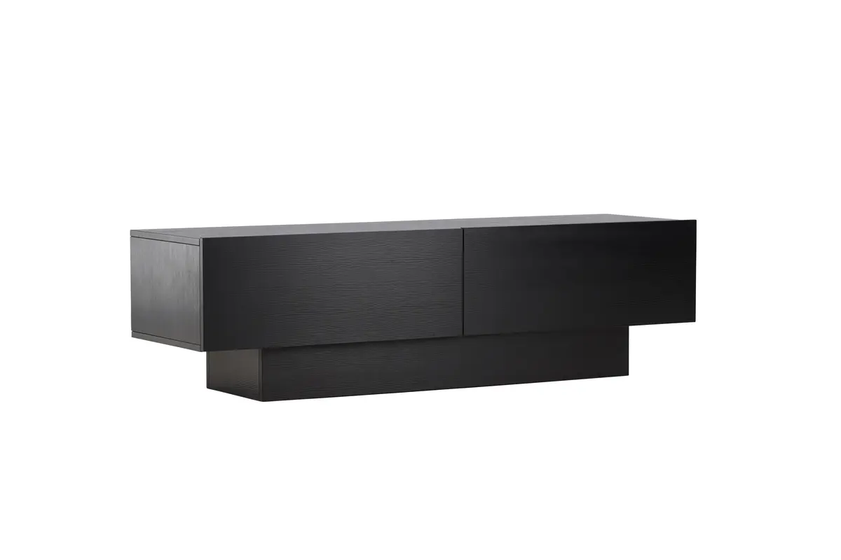VENTURE DESIGN Cuenca TV-benk, m. 2 dører og hylle - svart glass og melamin (160x47)