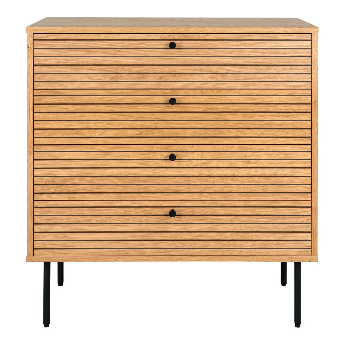 HOUSE NORDIC Kommode, eikefiner, ben i sort metall, 4 skuffer, 80x40x85 cm