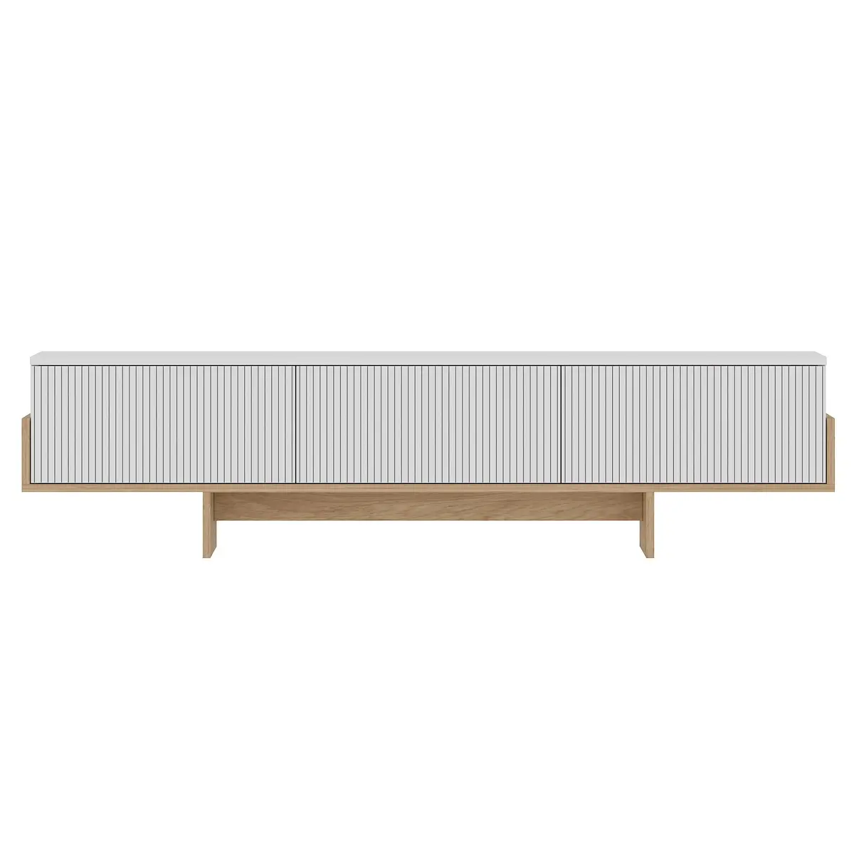 NORDVÄRK Hege TV-bord, med 3 dører - hvit melamin og safir eik (180x30)
