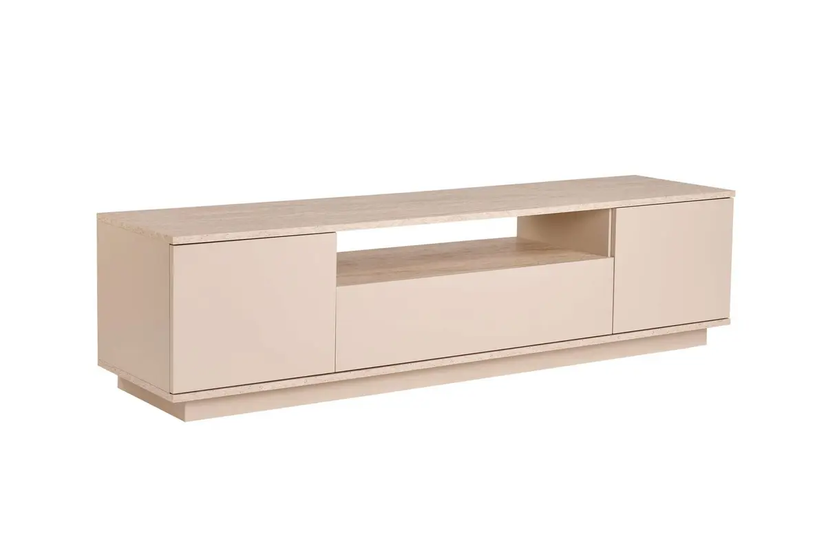 NORDVÄRK Veramont TV-stativ, m. 3 dører, 1 hylle - mink travertin melamin (180x44,5)