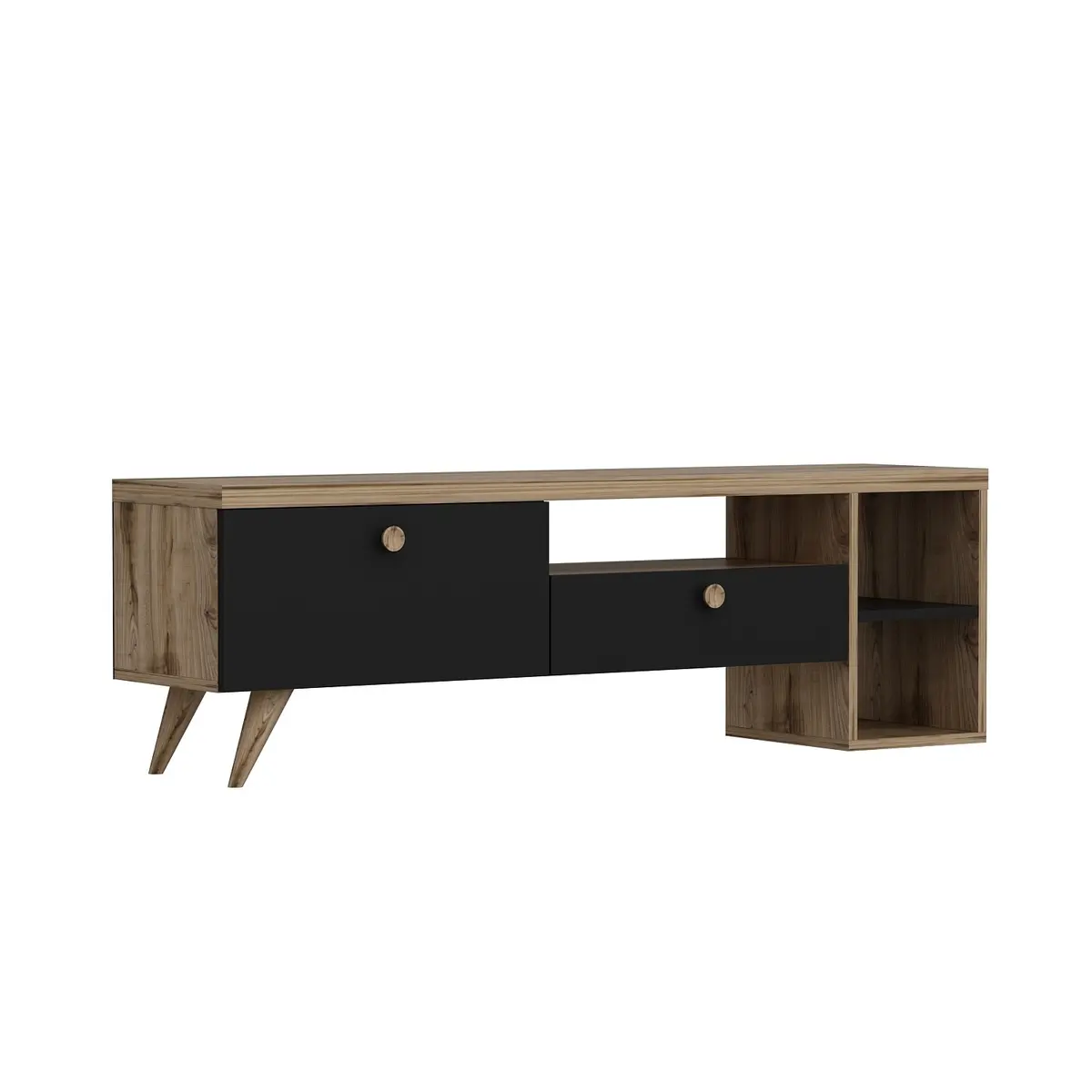 NORDVÄRK Parion TV-bord, m. 2 dører, 1 hylle og 1 rom - eik og sort melamin (150x35)
