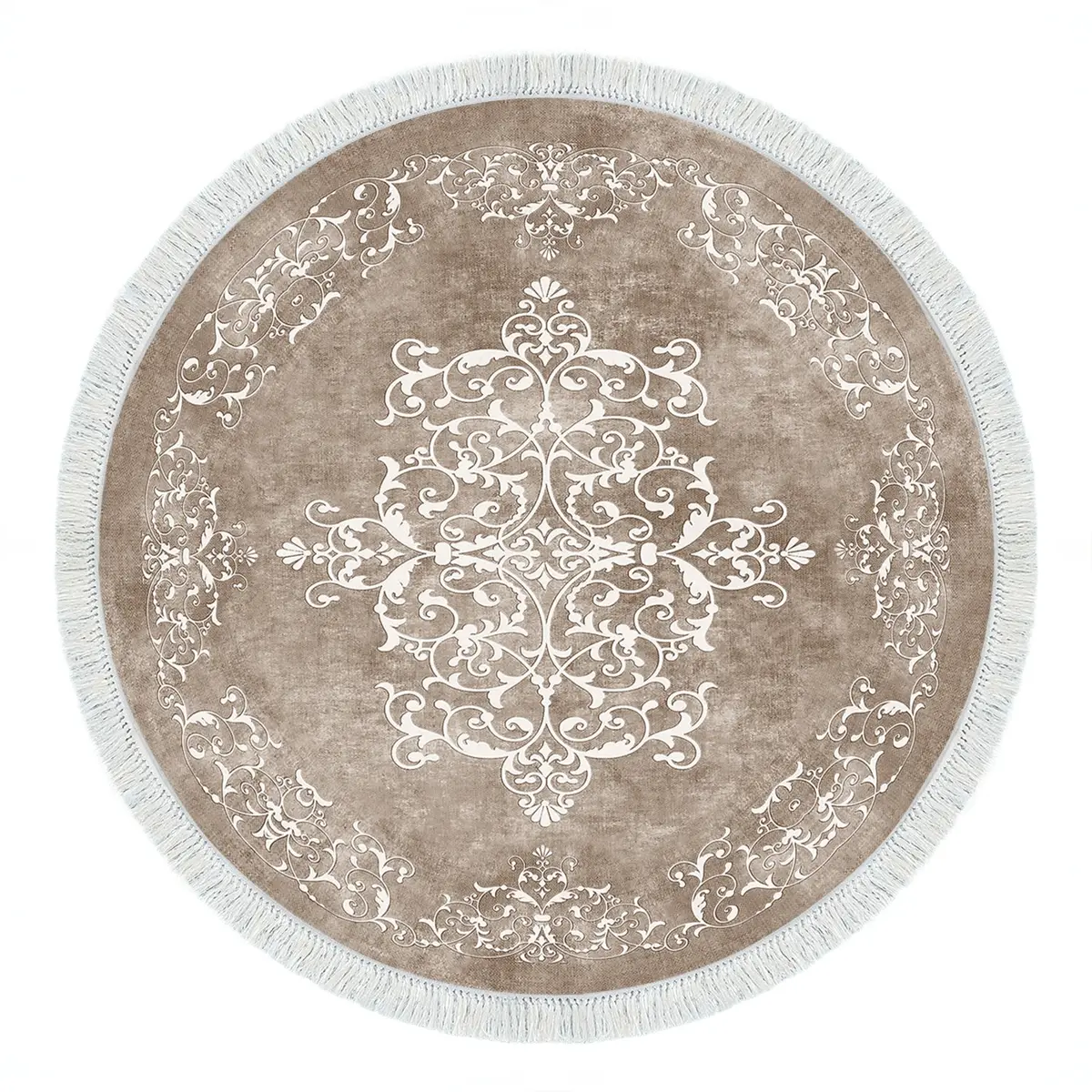TEPPI ALN400616BJ12 teppe, med mønster, rundt - beige og hvit polyester (Ø160)